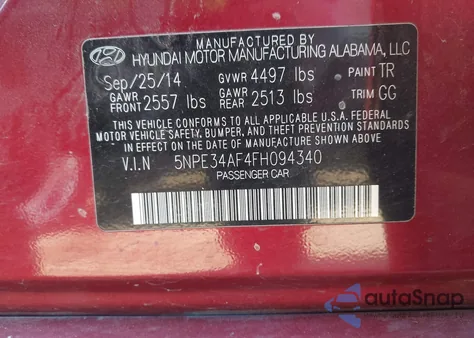 2015 Hyundai Sonata Sport z USA, uszkodzony, nr VIN 5NPE34AF4FH094340